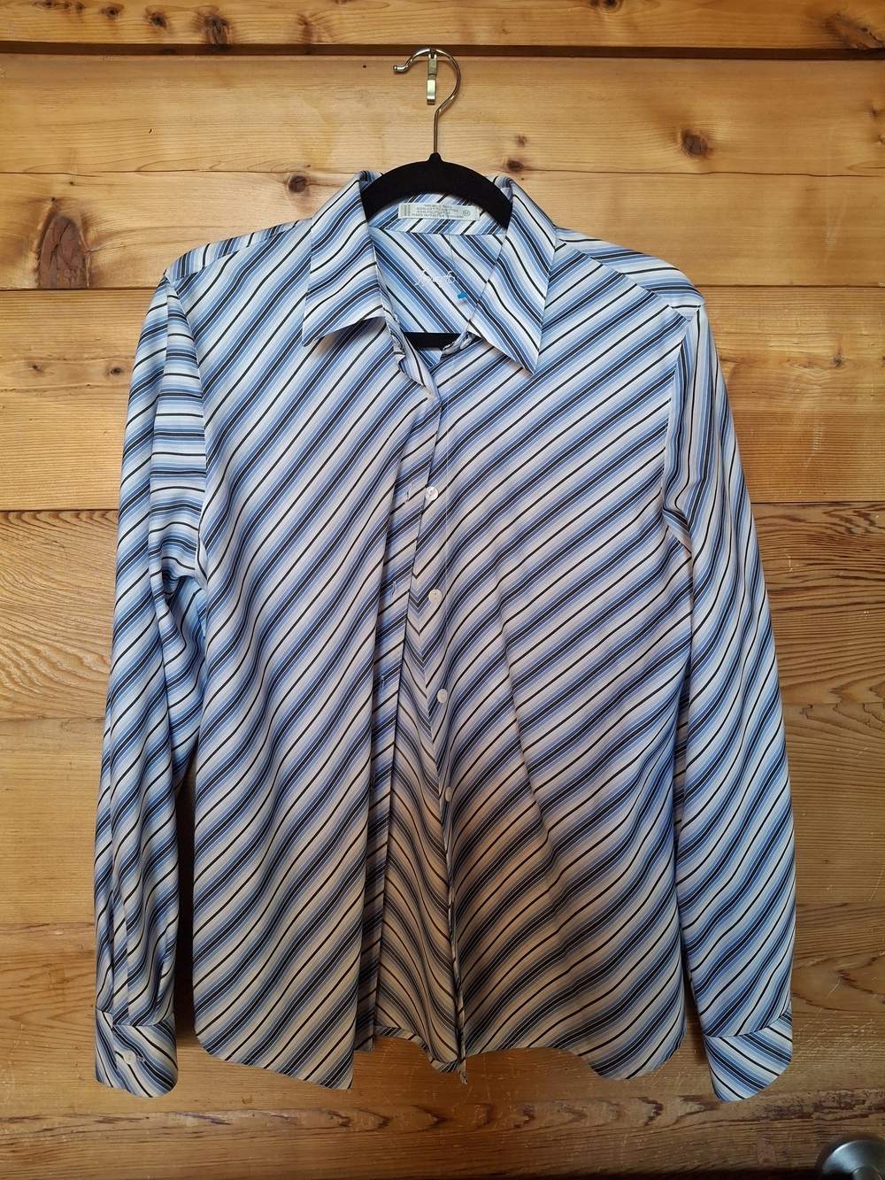 Foxcroft Striped Long-Sleeve Wrinkle Free Sgirt - Blue/White
